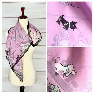 Lulu Guinness Silk Scarf Lilac Color Funny London Doggy Print 27x27” Korea